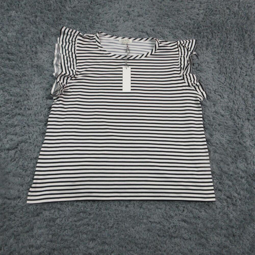 Nine Britton Shirt Womens XL White Black Stripe Flutter Sleeve Jersey Top NWT